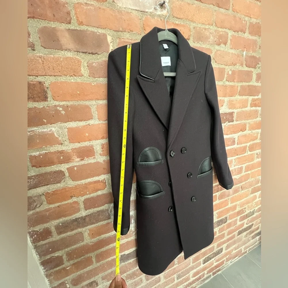 Burberry Dark Wool Trench Coat with Leather Accents - Picture 8 of 13